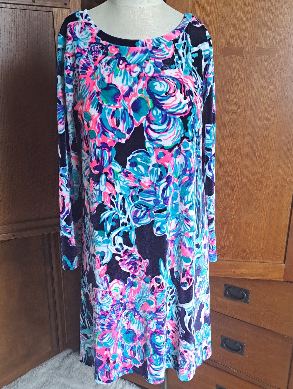 Lilly Pulitzer Olive Luxe Velour Swing Dress M
